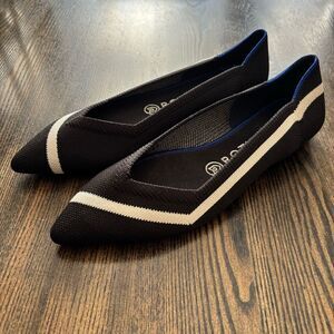 Rothy's The Point Black/ White Stripe Flats Women’s Sz 7.5